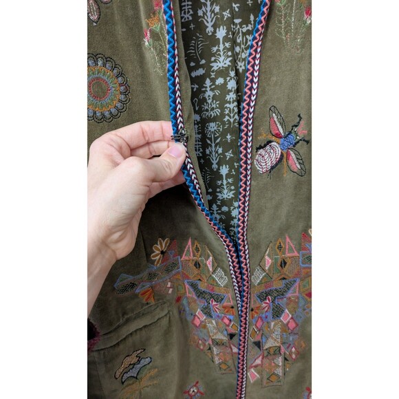 Zara Embroidered Velvet Jacket S Floral Boho Indie Retro Hippie Art Olive Green - Picture 6 of 14